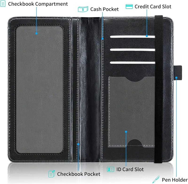 FUYOCWE Leather Checkbook Covers for Men Women Check book Holder Cover Wallets for Personal Checkbook Duplicate Checks with RFID Blocking & Elastic Strap-USA Flag Camouflage - Image 2